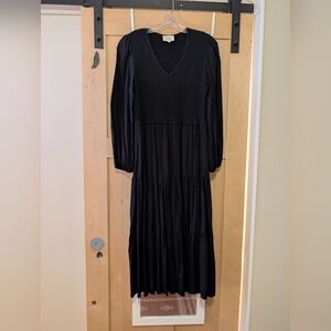Bohme Smocked Tiered Black Midi Dress
